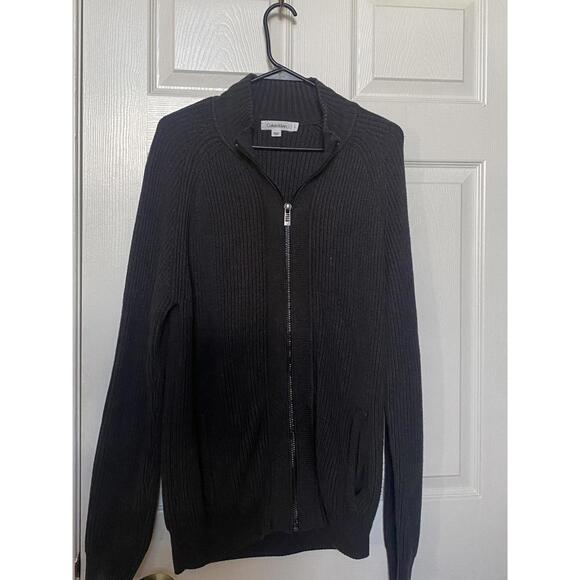 Calvin Klein Men's Black Ribbed Zip-Up Sweater Size L - Picture 1 of 3